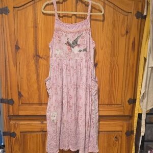 Magnolia Pearl Light Pink Floral Midi Dress with Bird Motif